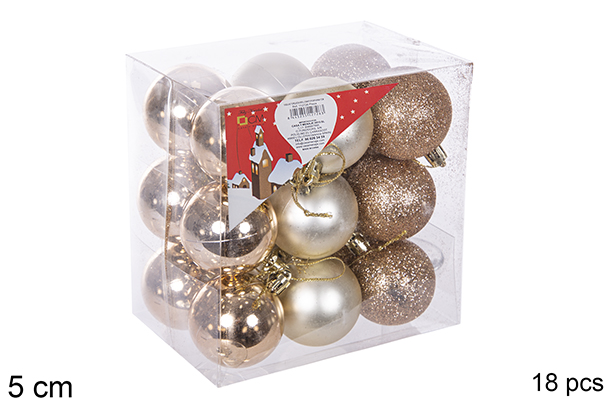 Pack 18 bolas champanhe brilhantes/foscas/glitter 5 cm