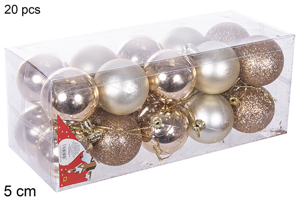 Pack 20 bolas champanhe brilhantes/foscas/glitter 5 cm