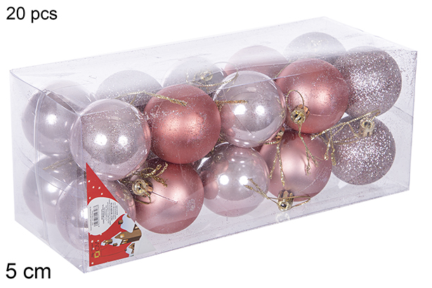 Pack 20 bolas oro rosa brillo/mate/purpurina 5 cm