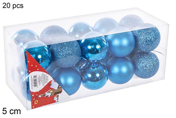Pack 20 boules turquoise brillantes/mates/à paillettes 5 cm