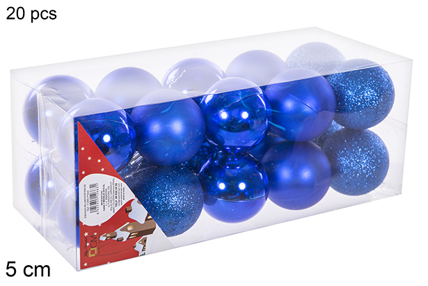 Pack 20 bolas azul brillo/mate/purpurina 5 cm