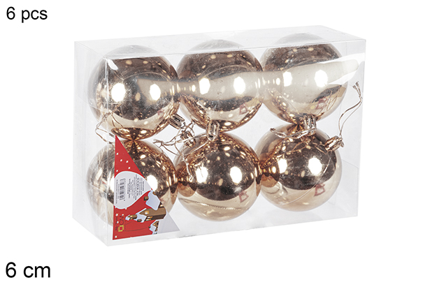 Pack 6 bolas champanhe brilhantes 6 cm