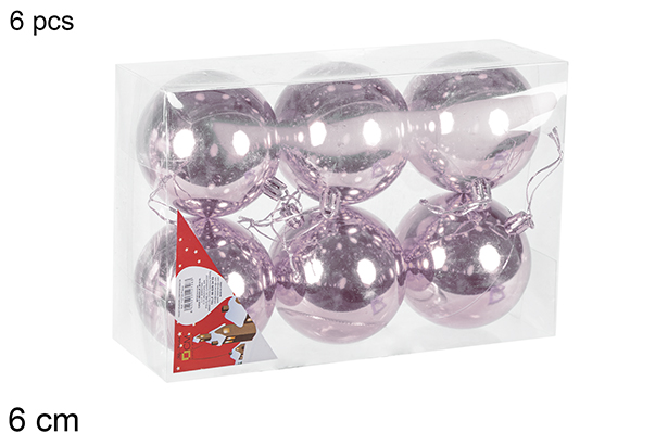 Pack 6 boules or rose brillantes 6 cm