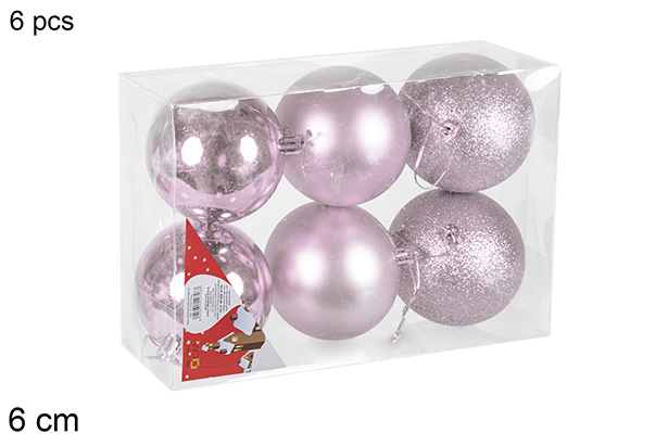 Pack 6 boules or rose brillantes/mates/à paillettes 6 cm