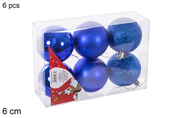 Pack 6 bolas azuis brilhantes/foscas/glitter 6 cm
