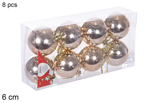 Pack 8 bolas champagne brillo 6 cm