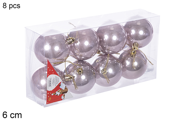 Pack 8 boules or rose brillantes 6 cm