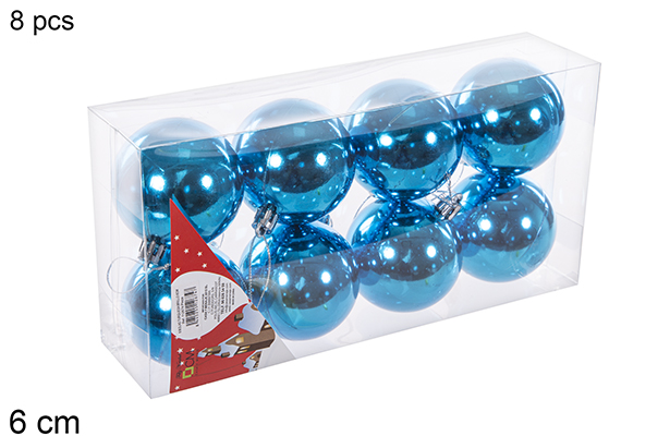 Pack 8 bolas turquesas brilhantes 6 cm