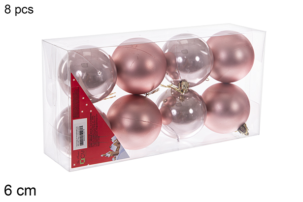 Pack 8 bolas oro rosa brillo/mate 6 cm
