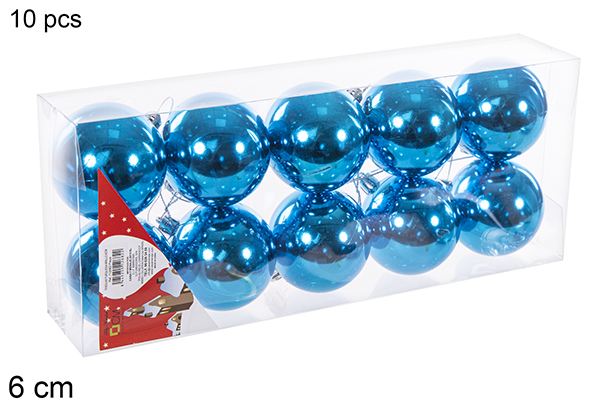 Pack 10 boules turquoise brillantes 6 cm