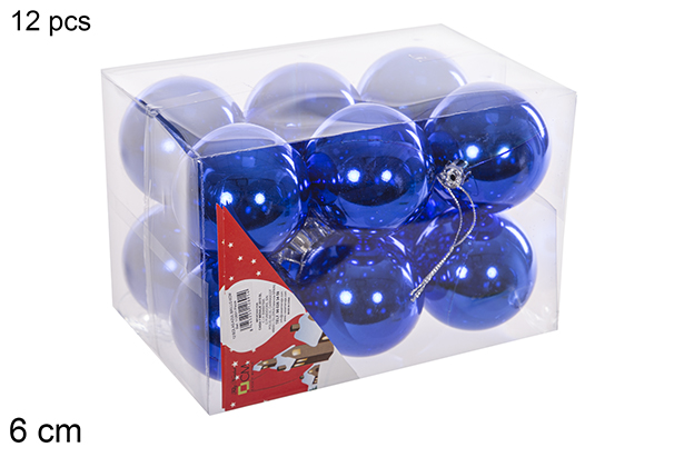 Pack 12 bolas azul brillo 6 cm