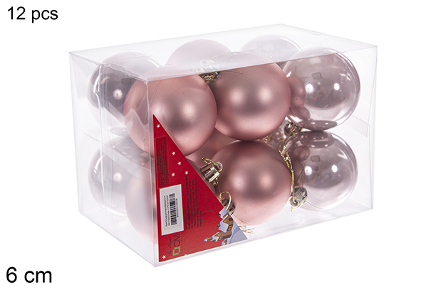 Pack 12 palline oro rosa lucide/opache 6 cm