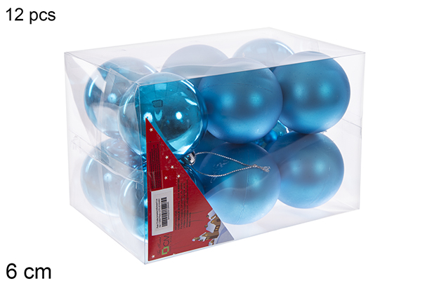 Pack 12 bolas turquesas brilhantes/foscas 6 cm