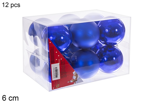Pack 12 bolas azul brillo/mate 6 cm