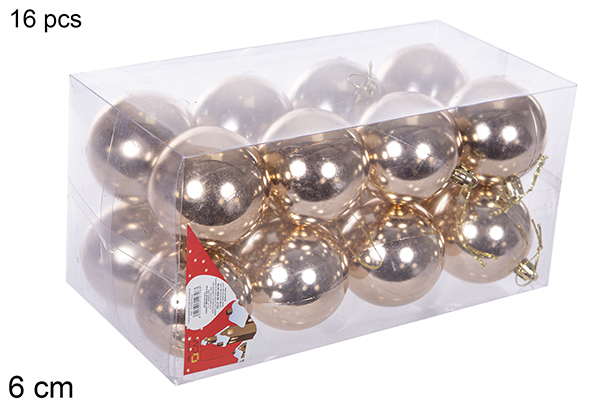 Pack 16 shiny champagne balls 6 cm