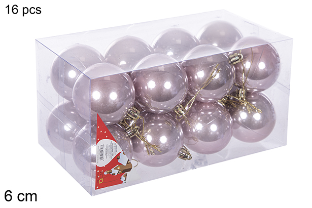Pack 16 bolas oro rosa brillo 6 cm