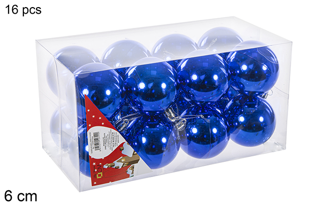 Pack 16 bolas azul brillo 6 cm
