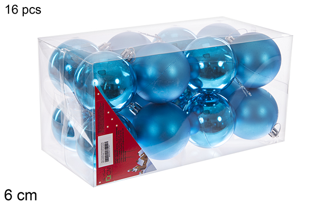 Pack 16 palline turchese lucide/opache 6 cm