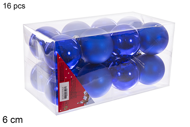Pack 16 boules bleues brillantes/mates 6 cm