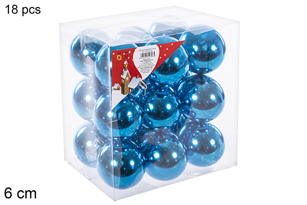 Pack 18 shiny turquoise bauble 6 cm