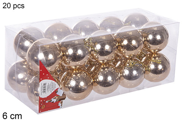 Pack 20 bolas champanhe brilhantes 6 cm