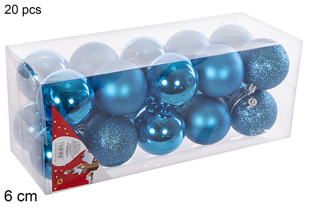 Pack 20 bolas turquesas brilhantes/foscas/glitter 6 cm