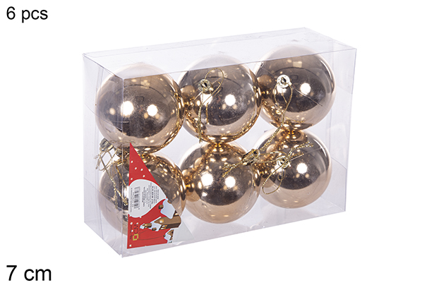 Pack 6 champagne shiny bauble 7 cm