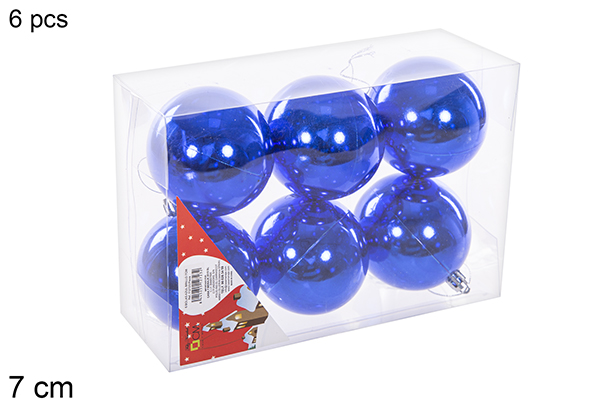 Pack 6 boules bleues brillantes 7 cm