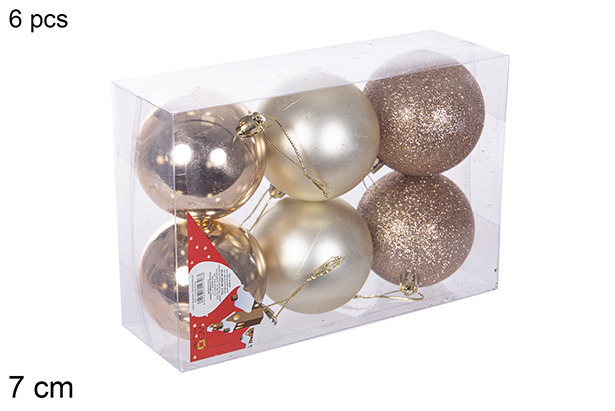 Pack 6 boules champagne brillantes/mates/à paillettes 7 cm