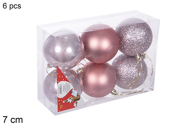 Pack 6 bolas ouro rosa brilhantes/foscas/glitter 7 cm