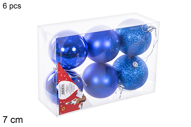 Pack 6 shiny/matte/glitter blue balls 7 cm