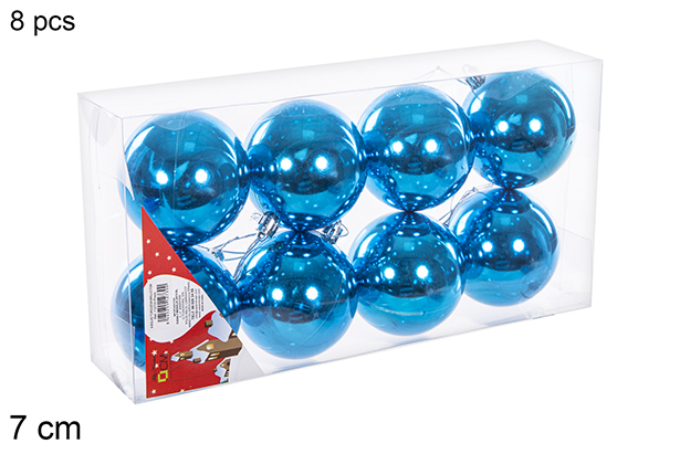 Pack 8 bolas turquesa brillo 7 cm