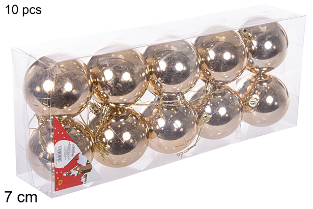 Pack 10 bolas champanhe brilhantes 7 cm