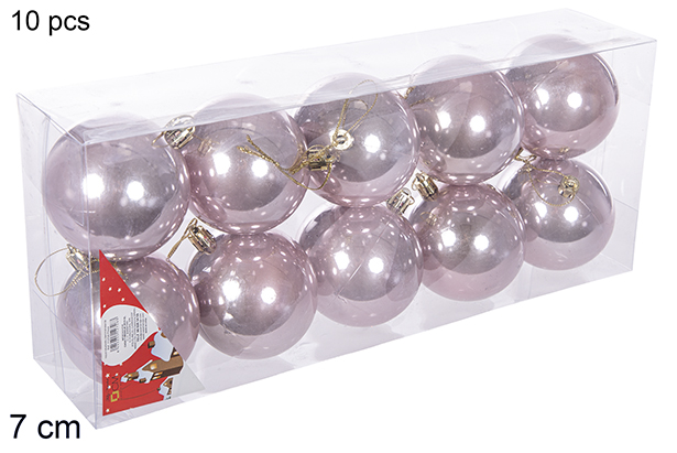 Pack 10 boules or rose brillantes 7 cm