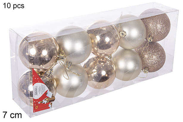 Pack 10 bolas champagne brillo/fosco/purpurina 7 cm