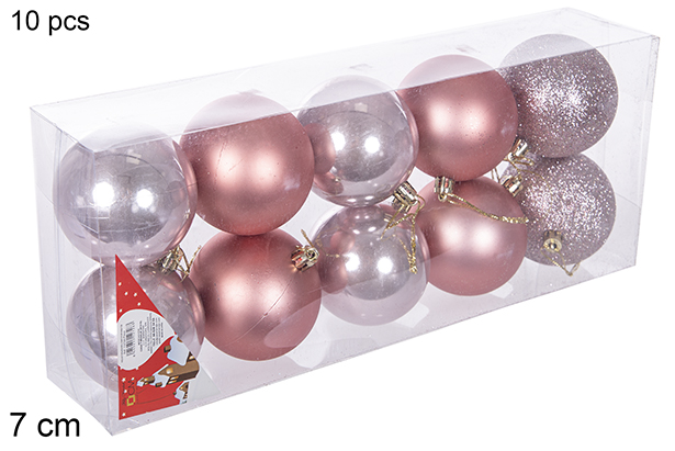 Pack 10 palline oro rosa lucide/opache/glitterati 7 cm