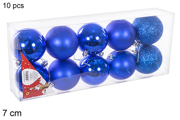 Pack 10 palline blu lucide/opache/glitterate 7 cm