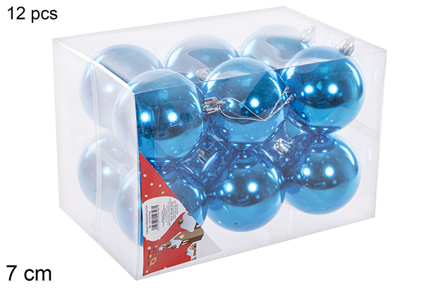Pack 12 bolas turquesas brilhantes 7 cm