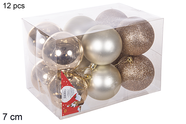 Pack 12 bolas champanhe brilhantes/foscas/glitter 7 cm