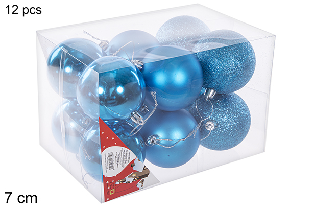 Pack 12 bolas turquesas brilhantes/foscas/glitter 7 cm