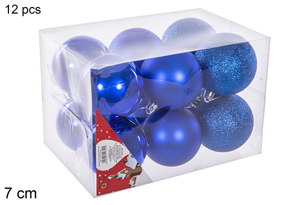 Pack 12 boules  bleues brillantes/mates/à paillettes 7 cm