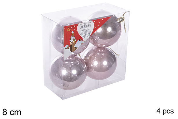 Pack 4 bolas oro rosa brillo 8 cm