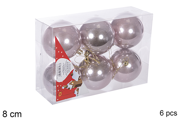 Pack 6 bolas oro rosa brillo 8 cm