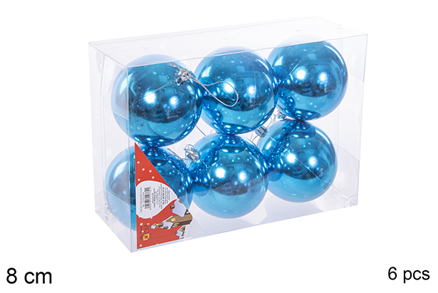 Pack 6 palline turchese lucide 8 cm