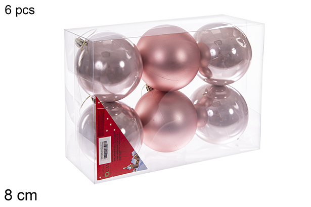 Pack 6 bolas rosa brillo/mate 8 cm