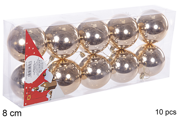 Pack 10 bolas champagne brillo 8 cm