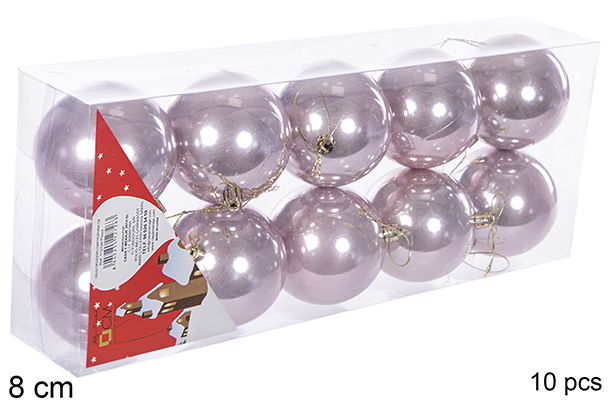 Pack 10 shiny rose gold bauble 8 cm