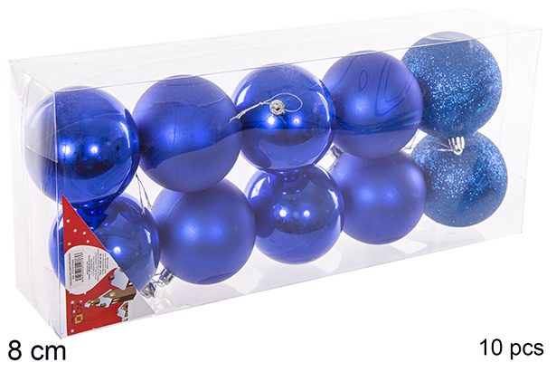 Pack 10 shiny/matte/glitter blue bauble 8 cm