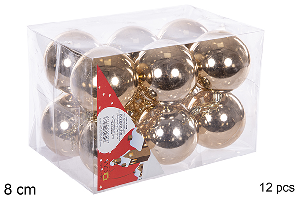 Pack 12 boules  champagne brillantes 8 cm