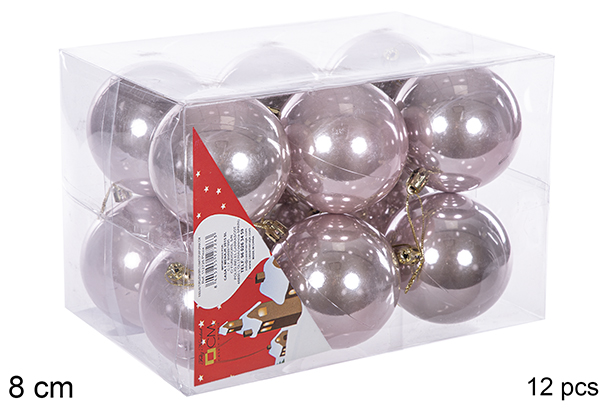 Pack 12 boules or rose brillantes 8 cm